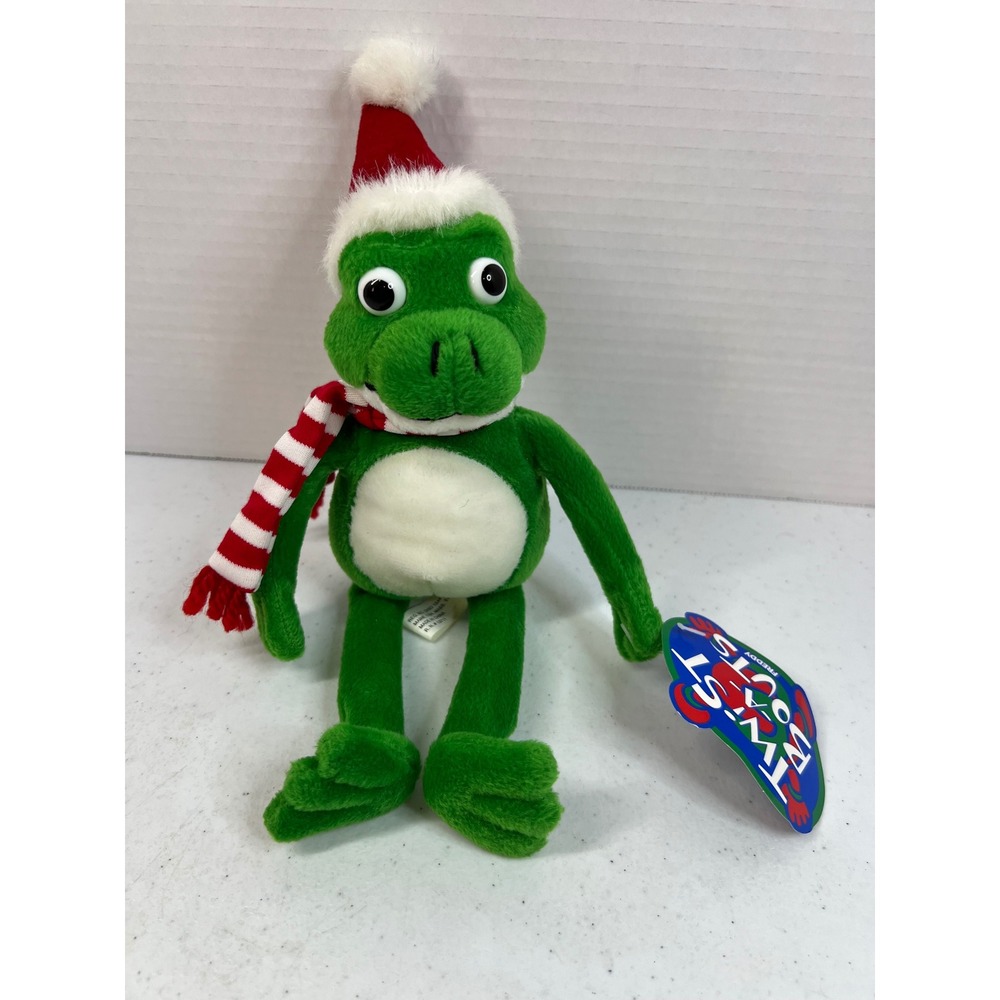 Twist-A-Bouts Freddy Frog Christmas Plush Santa Hat Scarf‎ Bendable Green 11"